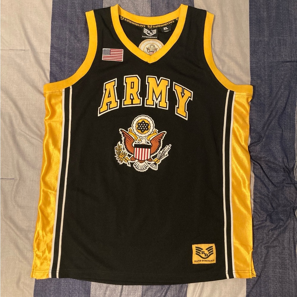 Rapid Dominance Mens Embroidered Army Basketball Jersey Sz XL Black
